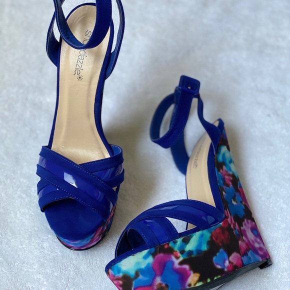 SOLDTasha floral velvet women’s Wedge Sandals 9 - Picture 3 of 8